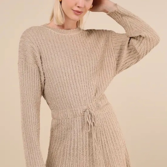 Lulus Considerable Charm Beige Boucle Knit Sweater Mini Dress - Size S - Picture 3 of 5